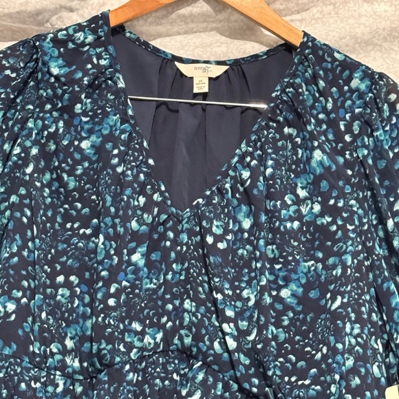 woman dress green/bluish brand terra & sky size 1x long sleeve - Picture 2 of 6